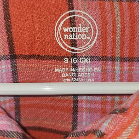 Wonder Nation Red and Pink Button Down Cropped Flannel Shirt with Casual Flair - Picture 7 of 7